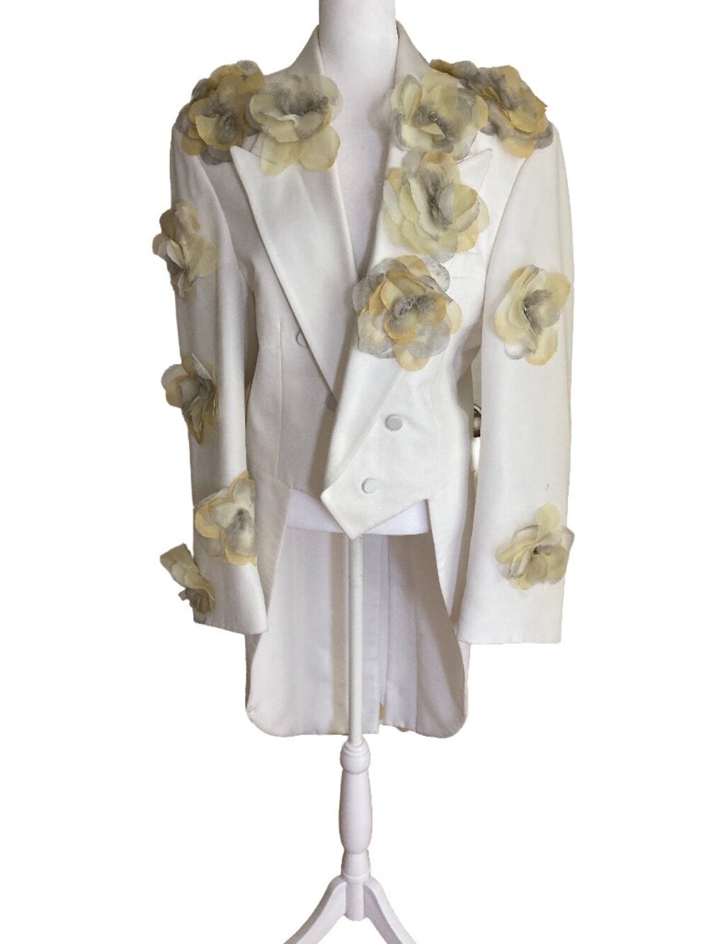 Unique White Tailcoat & Trousers Set • Embroidered Tux Costume • Wedding Costume